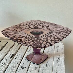 Vintage LE Smith Trellis Lavender Purple Square Pedestal Cake Plate Stand
